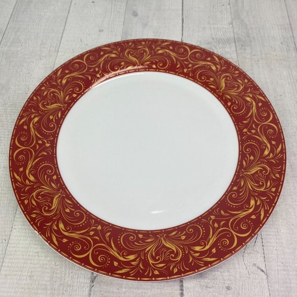 JC Penny Chris Madden MONTALIRA RED Gold Design Porcelain Dinner Plate Set 4 - Picture 2 of 16